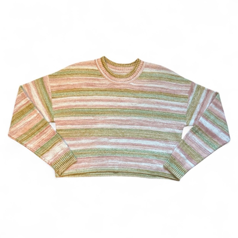 NEW Billabong Retro 70s Pink Sunset Stripped Crop Knit Jumper Sweater — MEDIUM - Picture 5 of 7